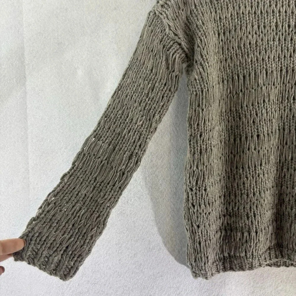 Vince Women’s Small Grey/Greige Wool Blend Mesh Open Knit Long Sleeve Sweater - Picture 4 of 6